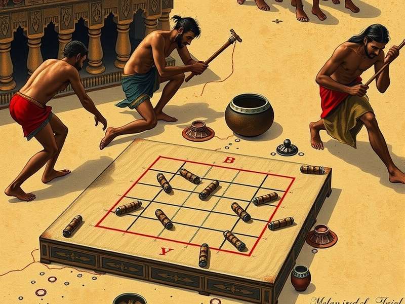 Historical Scene of Purba Crushers Gameplay Historical depiction of Purba Crushers being played in ancient India