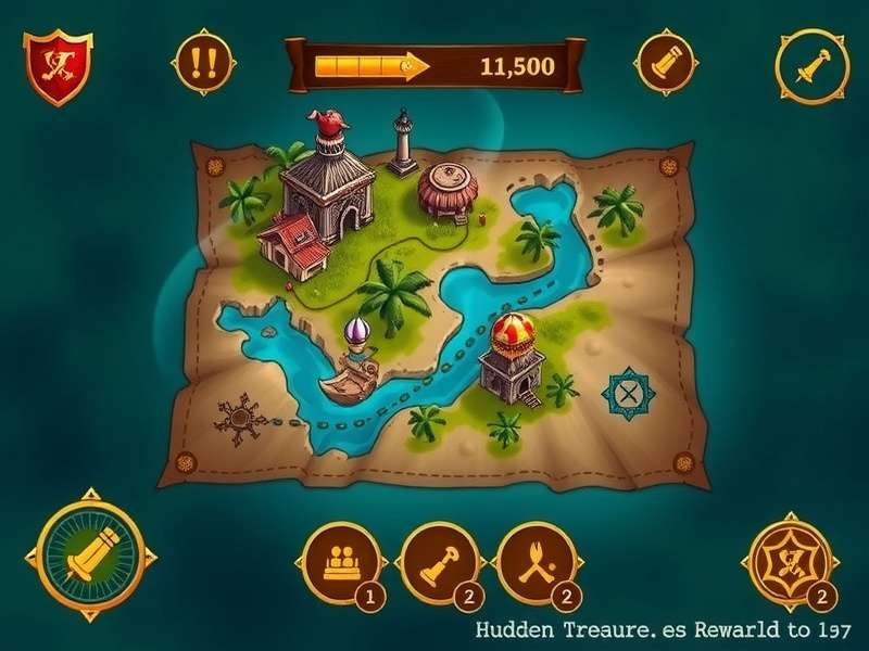Hidden Treasure Tracker gameplay interface showing map and treasure locations