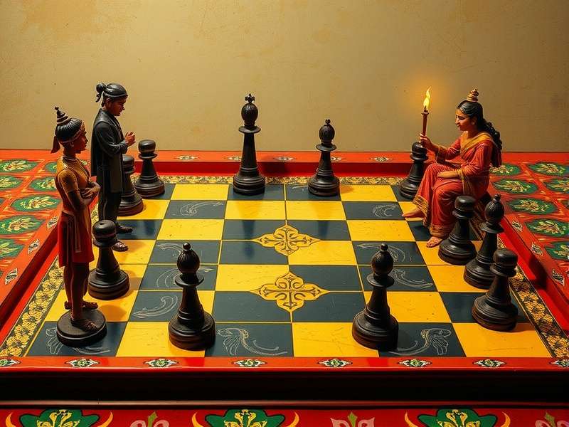 Royal Chess India Traditional Setup Traditional Royal Chess India board setup with intricate pieces