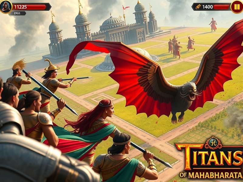 Epic Battle Scene from Titans Of Mahabharata Titans Of Mahabharata gameplay screenshot showing epic battle scene