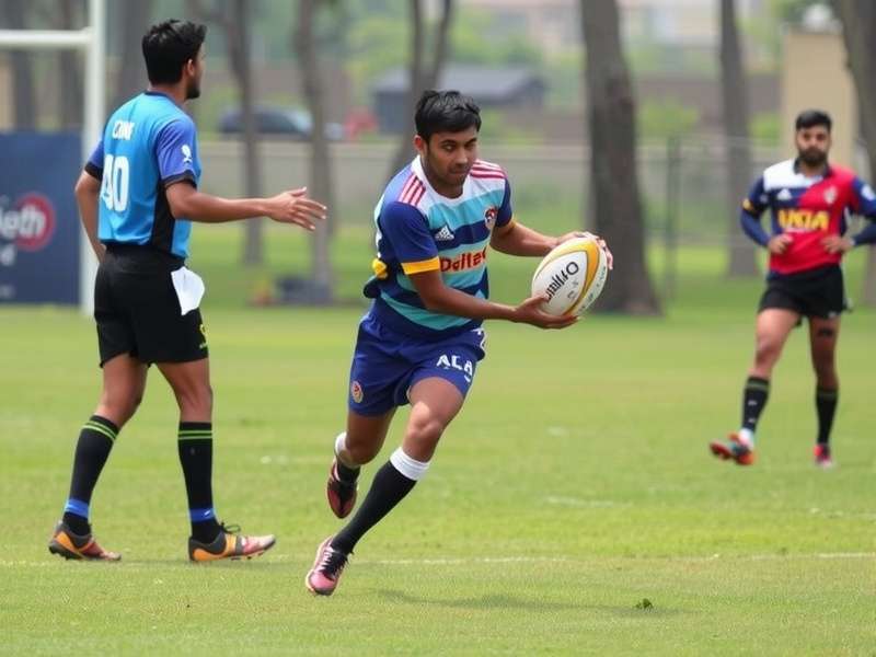 Star player from Hindustan Rugby Champs making a breakthrough Hindustan Rugby Champs player in action