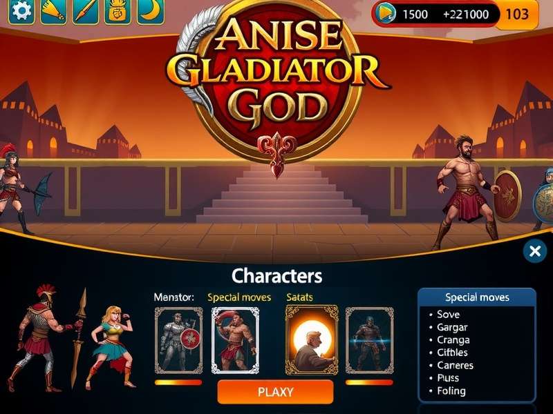 Anise Gladiator God combat interface showing special moves and health bars
