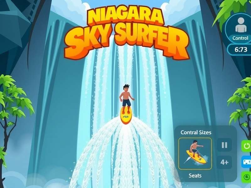 Niagara Sky Surfer Gameplay Niagara Sky Surfer gameplay showing character surfing above waterfalls
