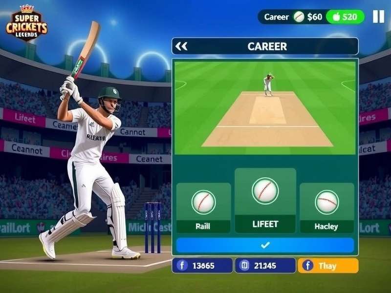 Super Cricket Legends Batting Interface Super Cricket Legends gameplay screenshot showing batting interface