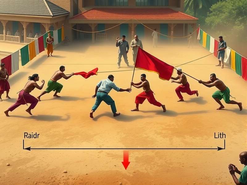 Intense Kabaddi Match Action Ultimate Kabaddi match in progress showing raider and defenders
