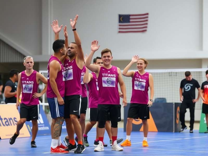 Team Celebrating Titans Handball Masters Victory Team Celebrating Titans Handball Masters Victory