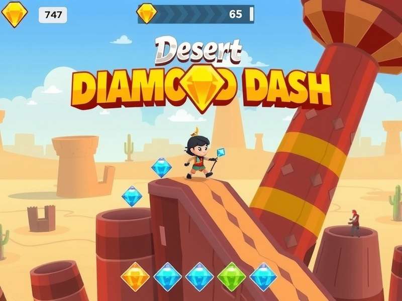 Desert Diamond Dash gameplay screenshot showing character collecting diamonds