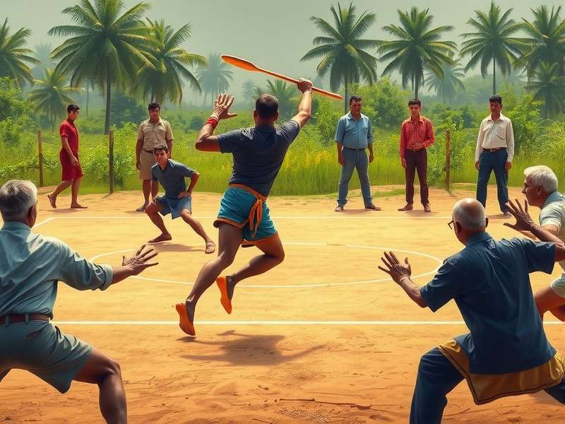 Traditional Kabaddi in Rural India Historical depiction of traditional Kabaddi gameplay in rural India