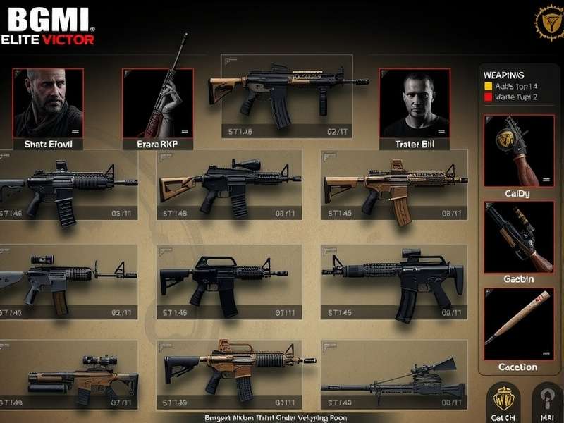 BGMI Elite Victor Weapons Collection BGMI Elite Victor weapons collection showing various guns and equipment