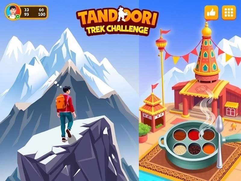 Trekking through Himalayan landscapes in Tandoori Trek Challenge Tandoori Trek Challenge gameplay showing character navigating mountain terrain