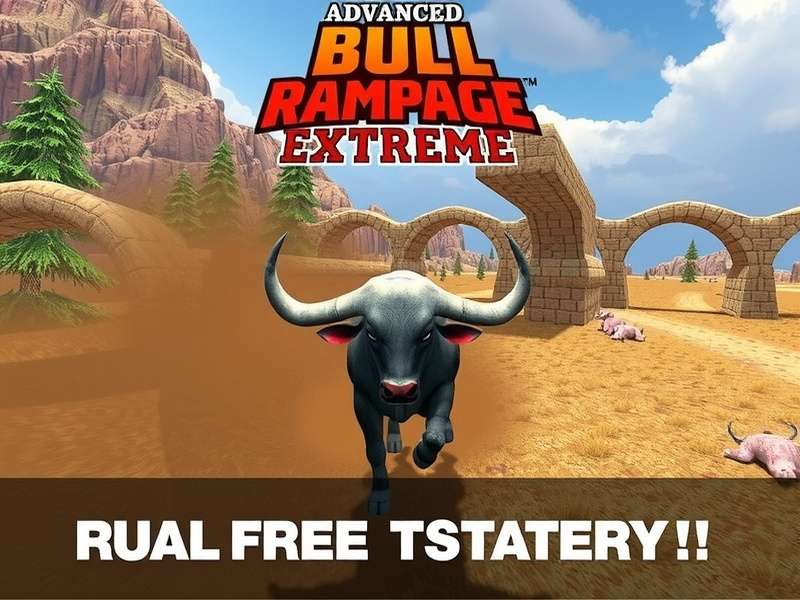 Bull Rampage Extreme gameplay screenshot showing intense bull racing action