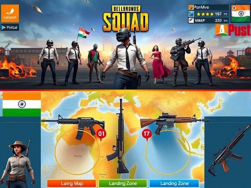 Strategic Landing Zones in Desi PUBG Squad Desi PUBG Squad strategy map showing optimal landing zones