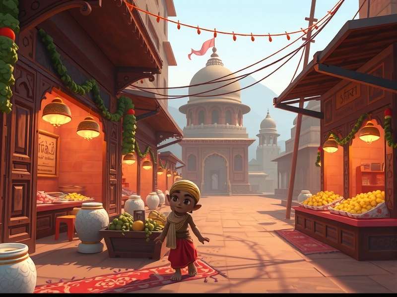 Lassi Achiever S Expedition - Marketplace Scene Lassi Achiever S Expedition gameplay screenshot showing character in Indian marketplace