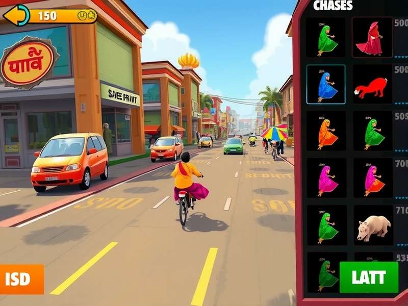 Saree Sprint Dynamo gameplay showing character racing through Indian marketplace
