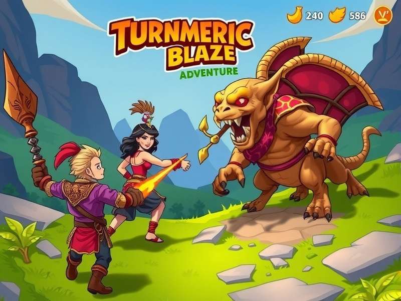 Turmeric Blaze Adventure - Dynamic Combat Turmeric Blaze Adventure combat scene showing character battling mythological creature