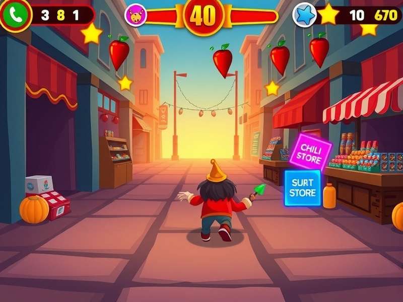 Chili Dash Master Gameplay Chili Dash Master gameplay screenshot showing character running through market