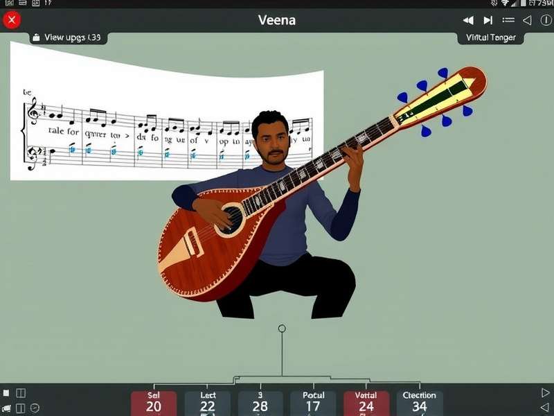 Veena Vibrant Virtuoso gameplay interface showing virtual veena and musical notation