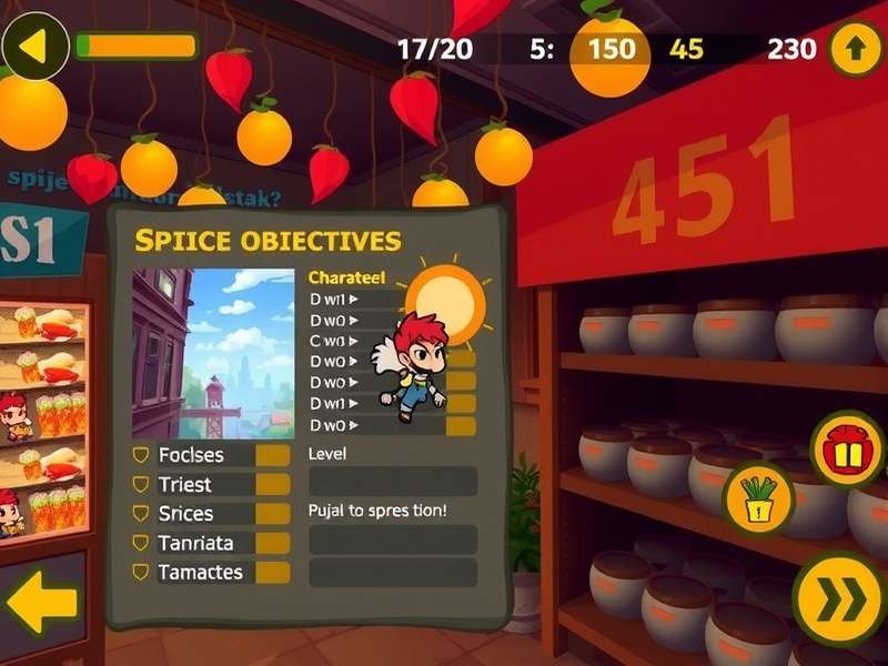 Spicy Air Adventure gameplay screenshot showing character flying through spice market