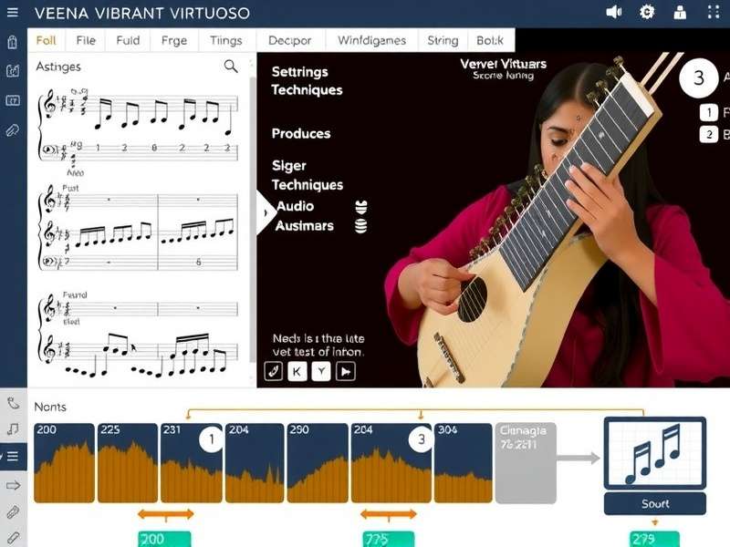 Visualization of veena playing techniques showing finger positions and string movements