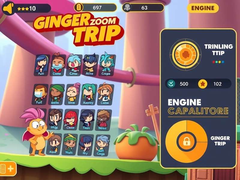 Character roster from Ginger Zoom Trip showing diverse designs