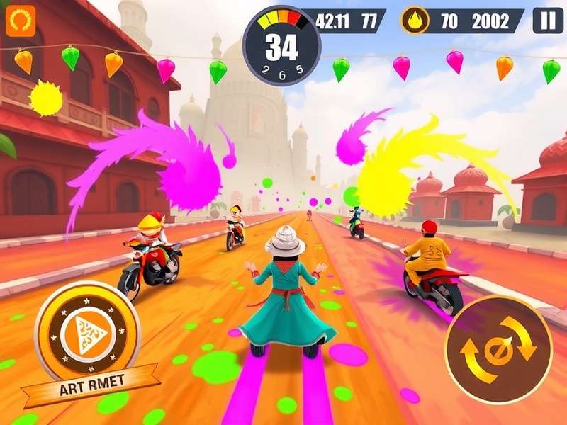 Energetic Holi Race multiplayer mode showing multiple colorful characters racing