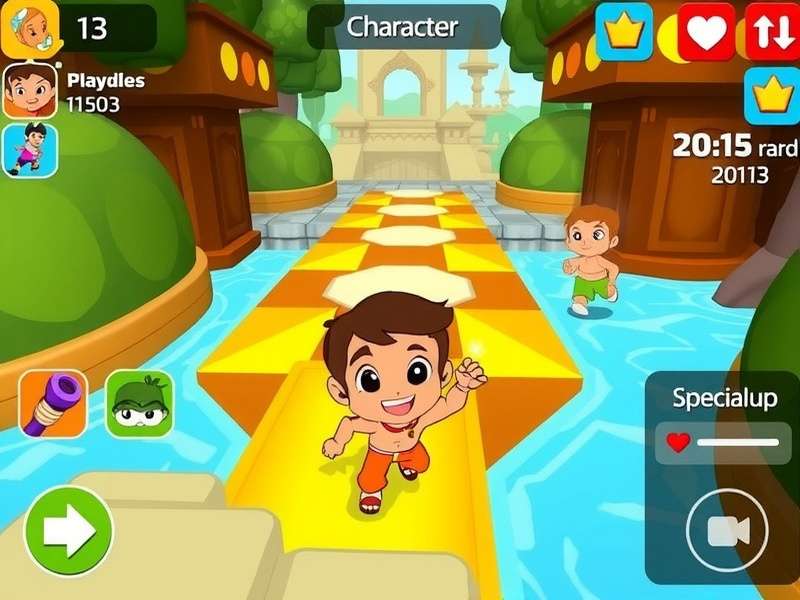 Chhota Bheem Splash Run Gameplay Chhota Bheem Splash Run gameplay screenshot showing characters running through Dholakpur