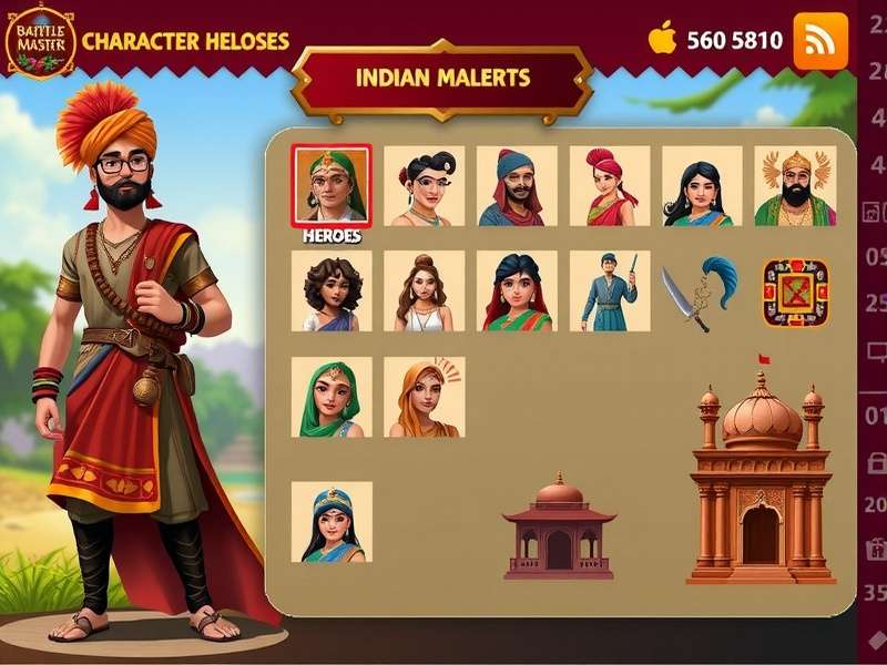 Bharat Battle Master character selection screen showing diverse Indian-inspired heroes