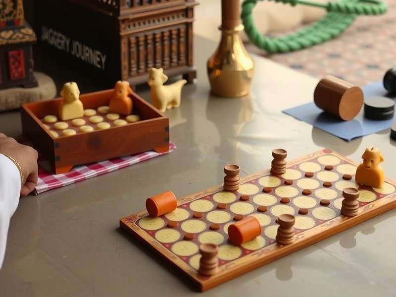 Historical Jaggery Journey Game Session Historical depiction of Jaggery Journey being played in traditional Indian setting