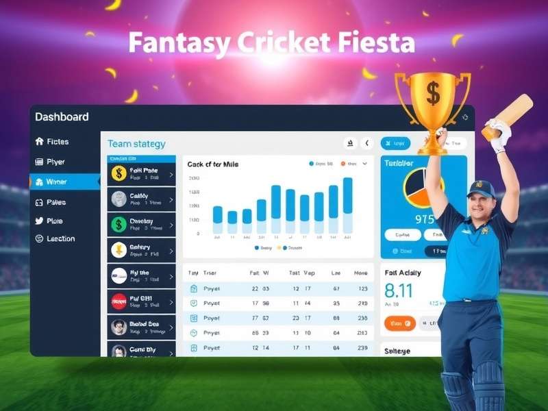 Fantasy Cricket Fiesta Dashboard showing team selection interface