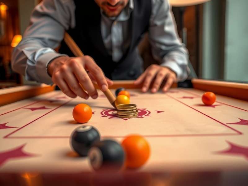 Desi Billiards Master gameplay setup showing carom board and pieces